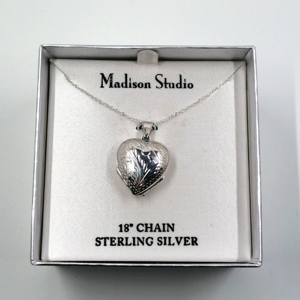 Vintage Sterling Silver 4 Part Heart Locket Necklace 18 Inch Chain NIB - Picture 9 of 12